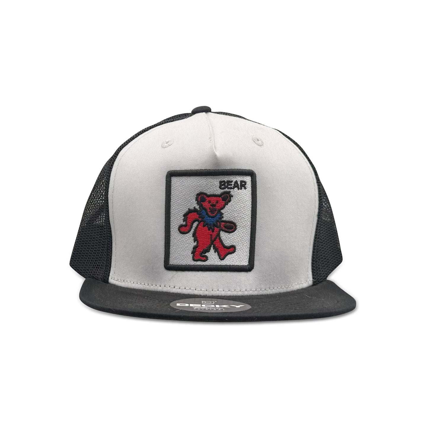 Decky White Black Trucker Hat with Bear Patch