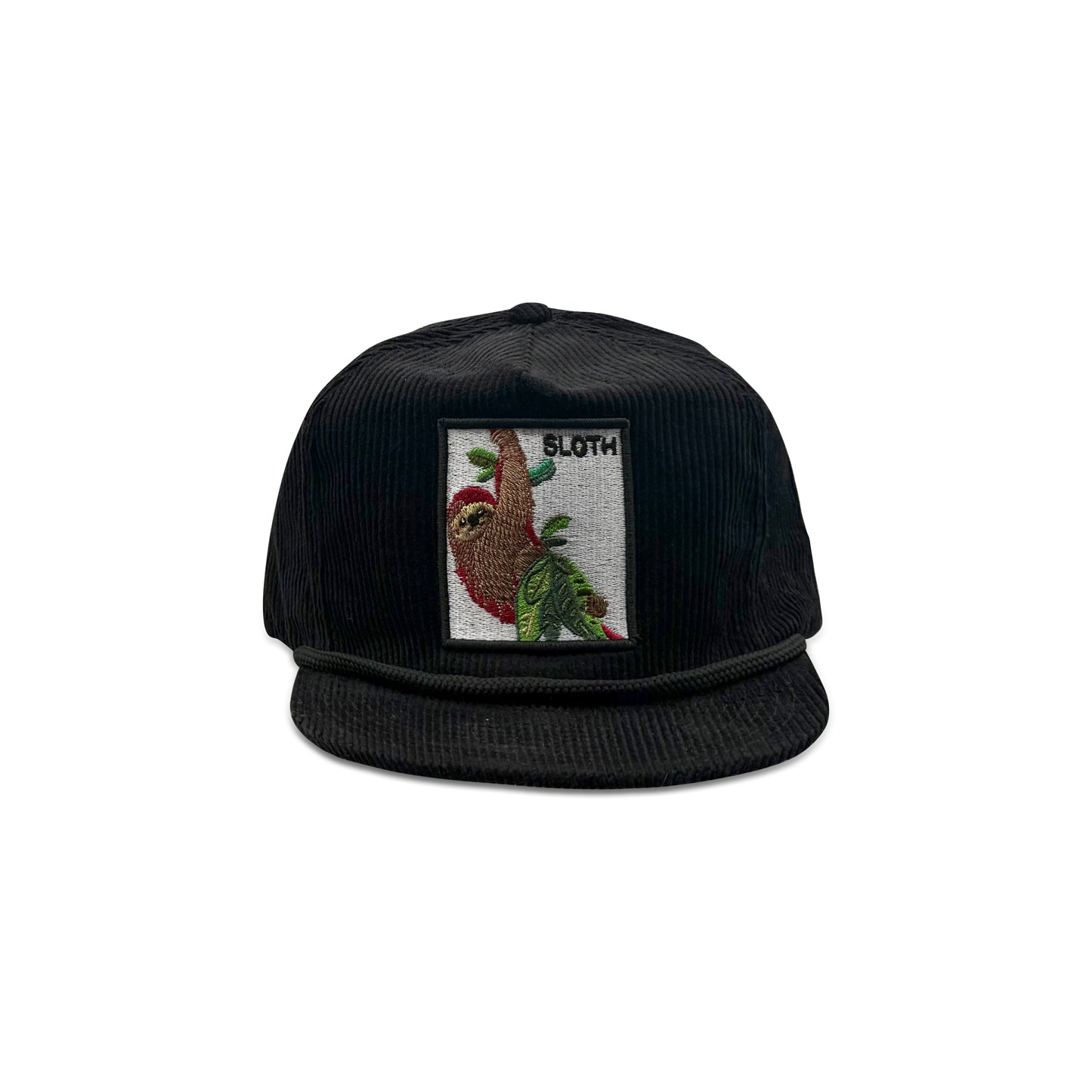 Sloth Black Baseball Hat with Leaf Patch