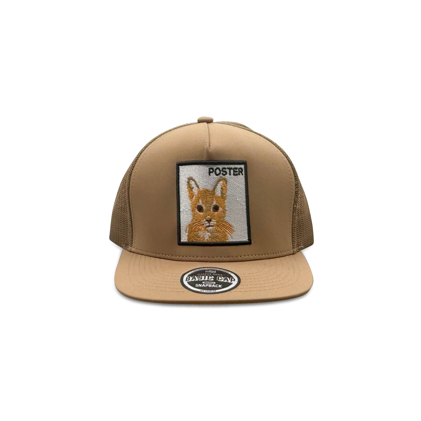 Headwear Brown Trucker Hat with Poster Cat Patch