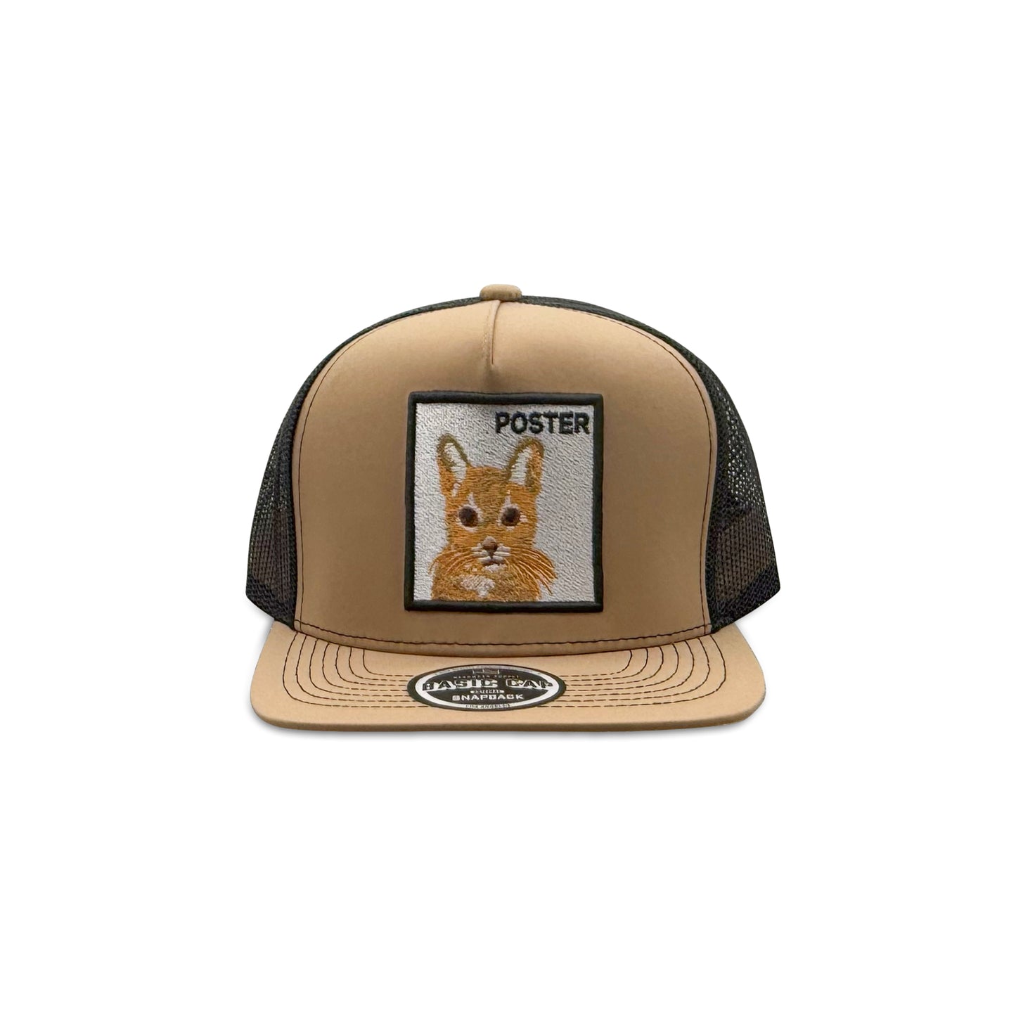 Headwear Brown Black Trucker Hat with Poster Cat Patch