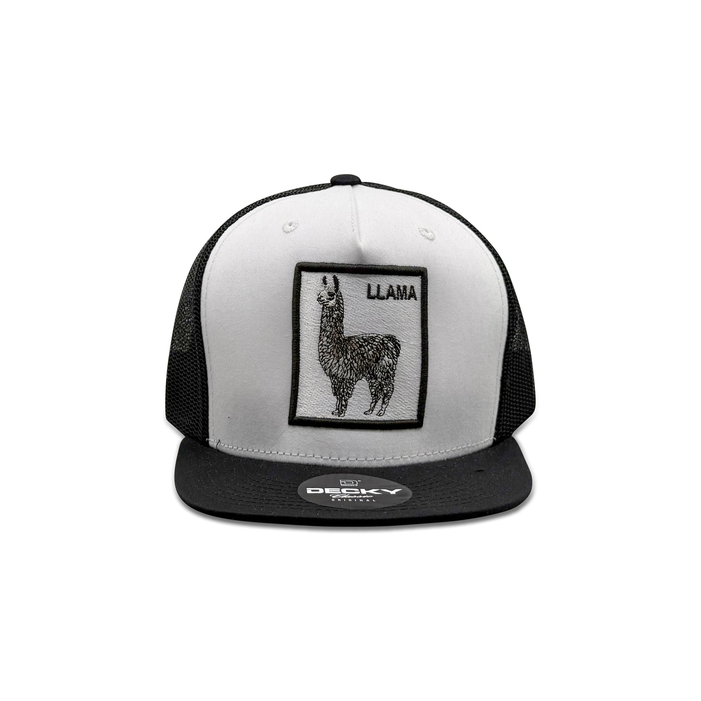 Decky White Black Trucker Hat with Llama Patch