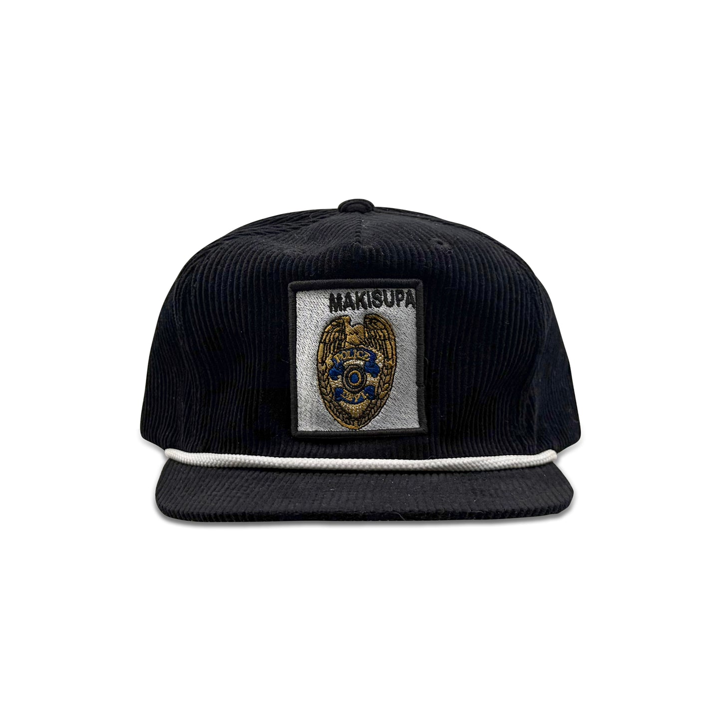 Makisupa Black Baseball Hat with Police Patch