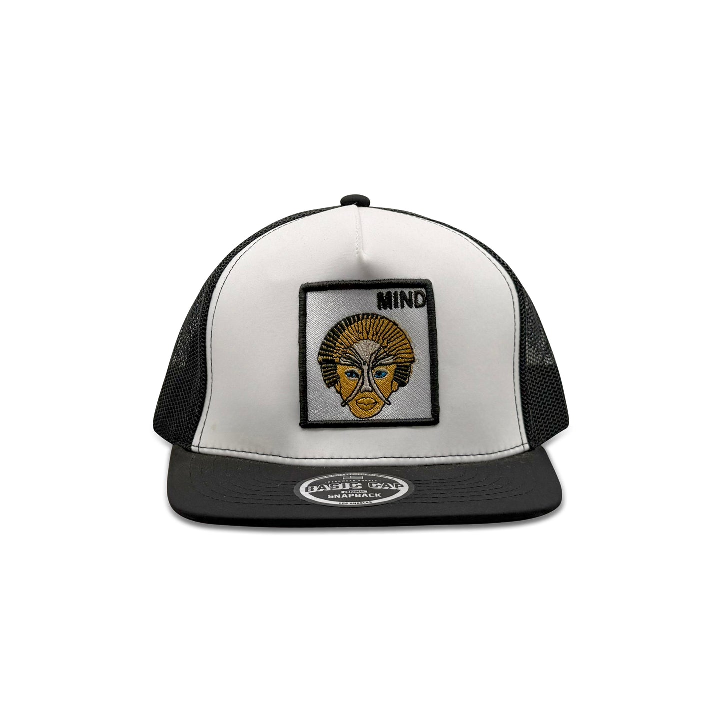 Headwear White Black Trucker Hat with Mind Patch