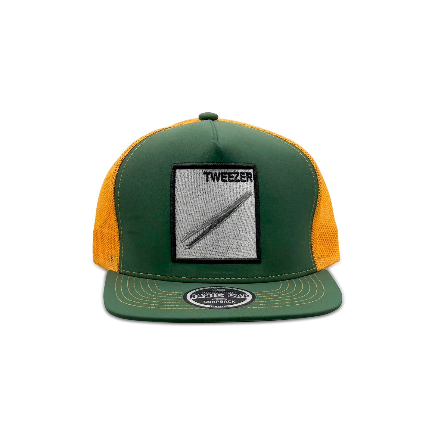 Headwear Green Yellow Trucker Hat with Tweezer Patch