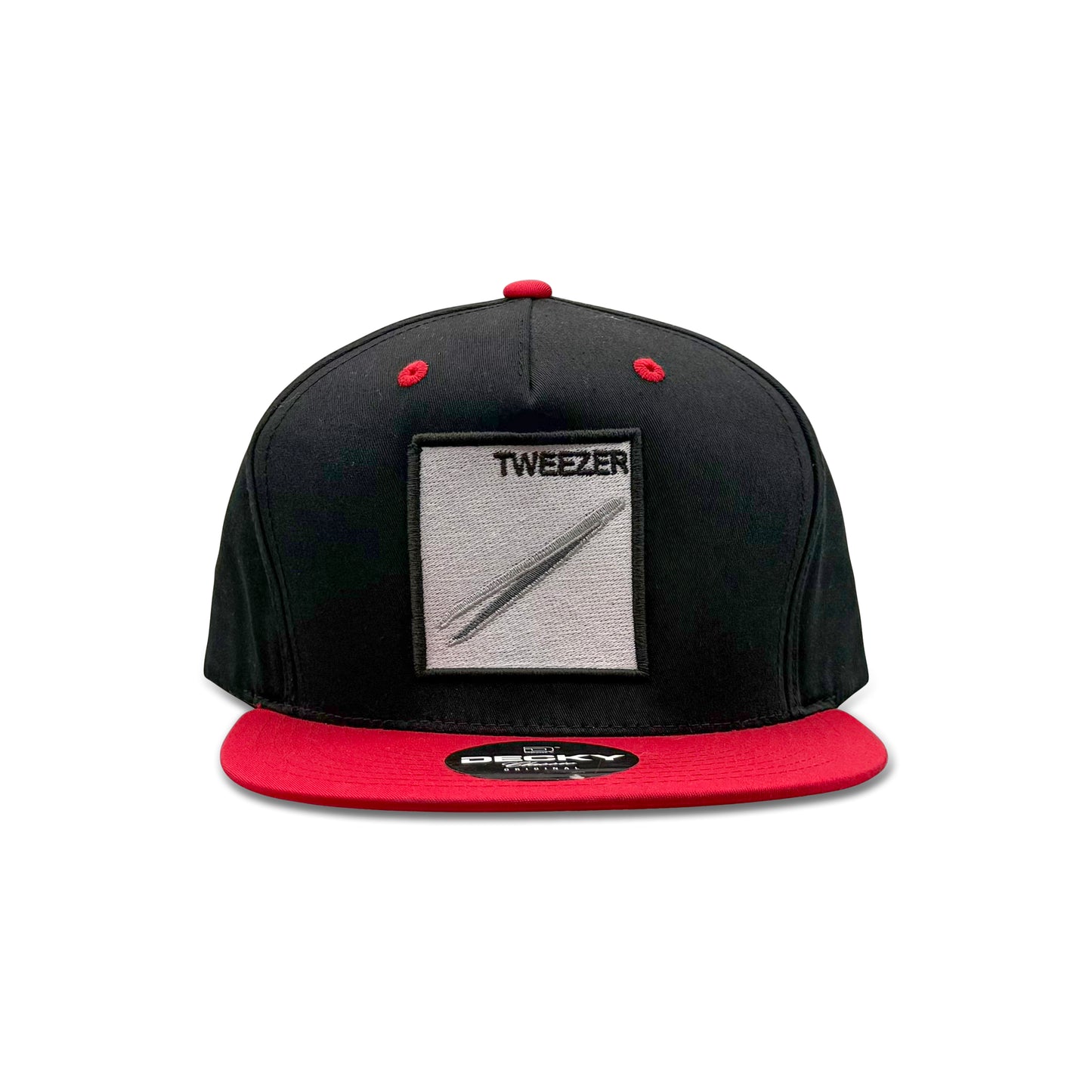 Decky Black Red Baseball Hat with Tweezer Patch