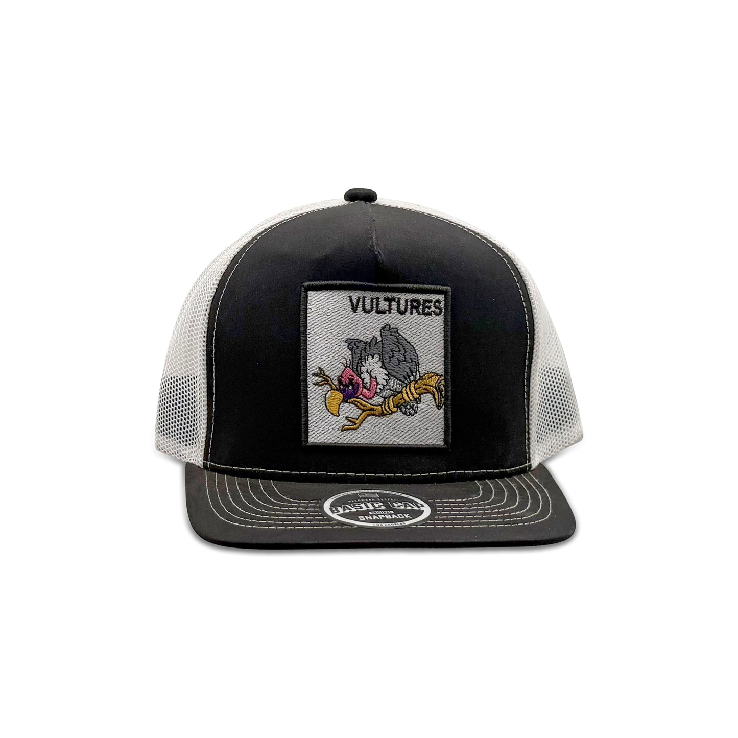 Headwear Black White Trucker Hat with Vultures Beaky Buzzard Patch