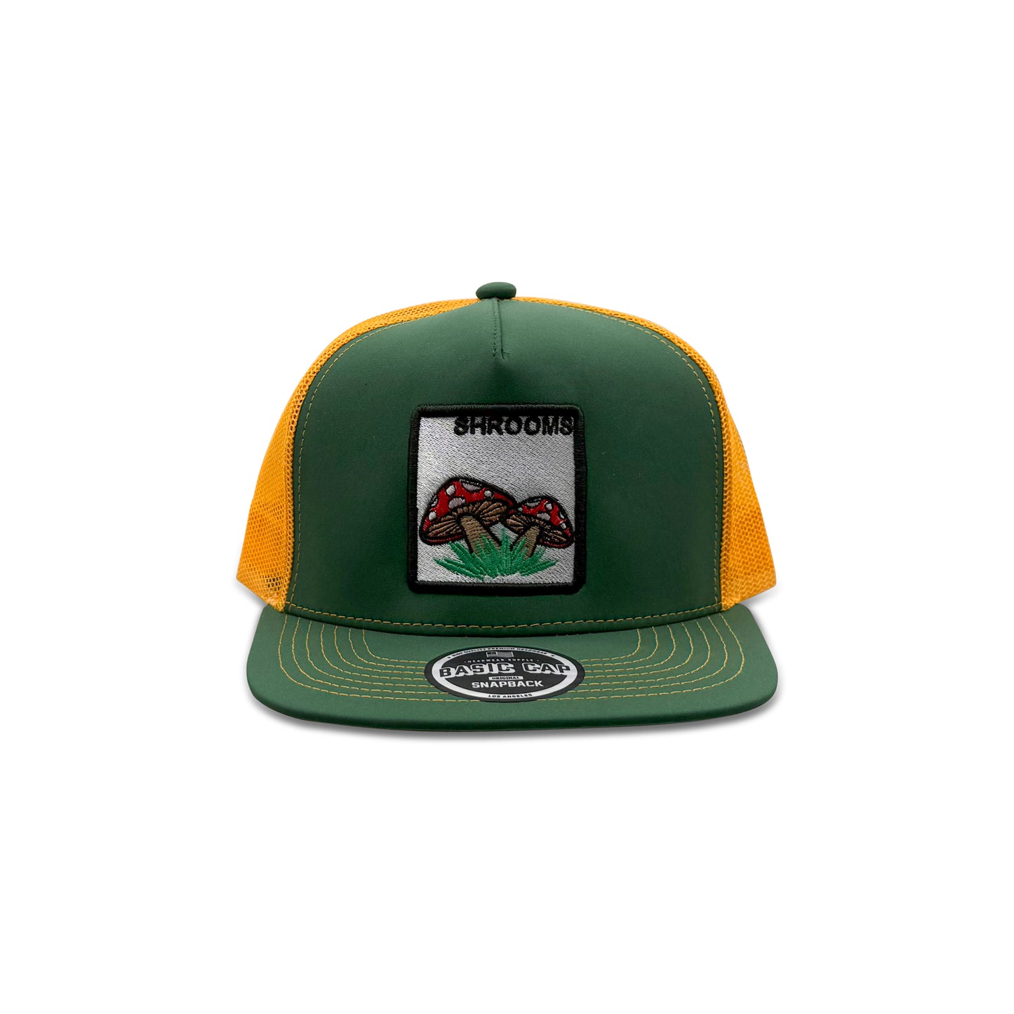 Headwear Shrooms Green Yellow Trucker Hat with Mushrooms Patch