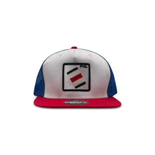 Phil White Blue Baseball Hat with Flag Patch