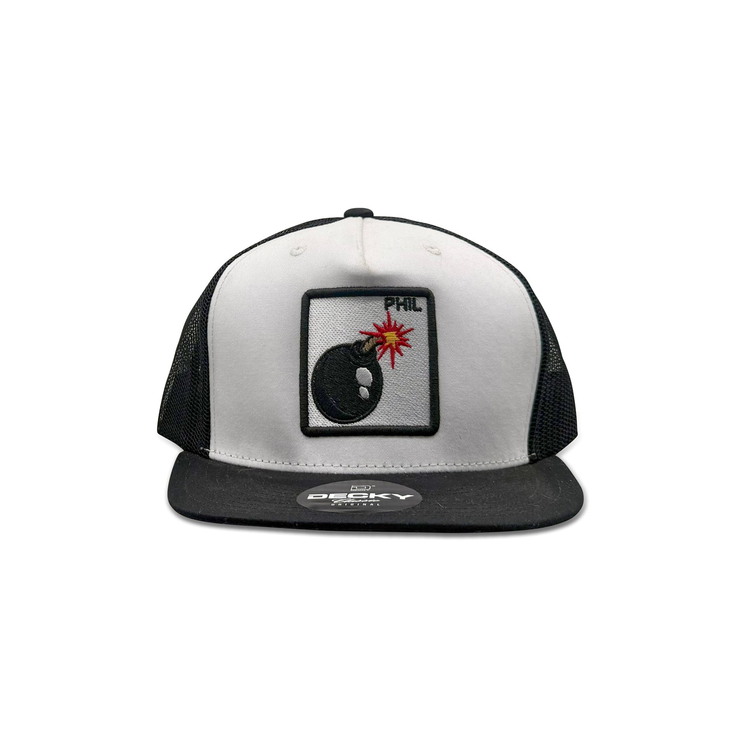 Phil White Black Trucker Hat with Bomb Patch