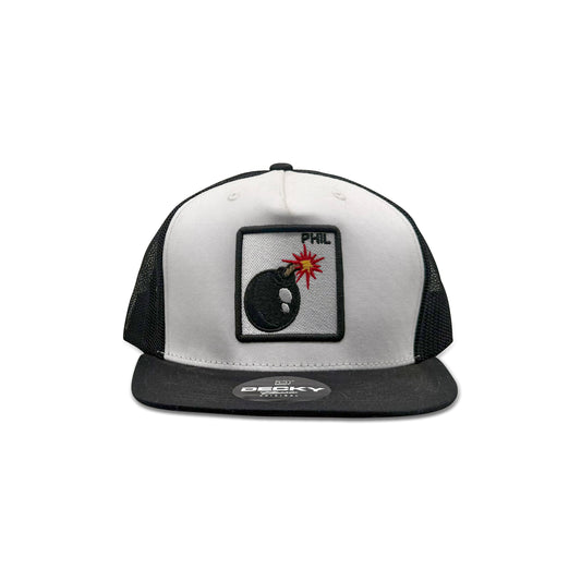 Phil White Black Trucker Hat with Bomb Patch