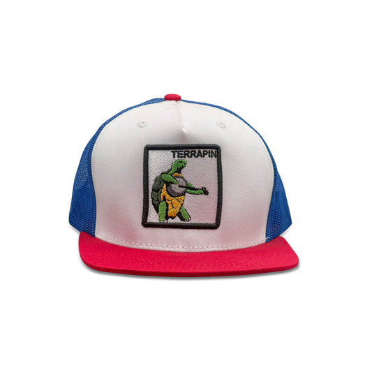 Terrapin White Trucker Hat with Turtle Patch
