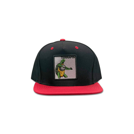 Terrapin Black Red Baseball Hat with Turtle Patch