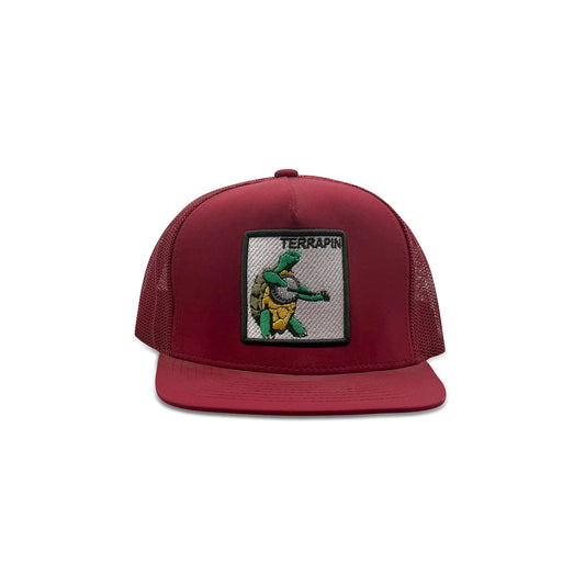 Terrapin Red Trucker Hat with Turtle Patch