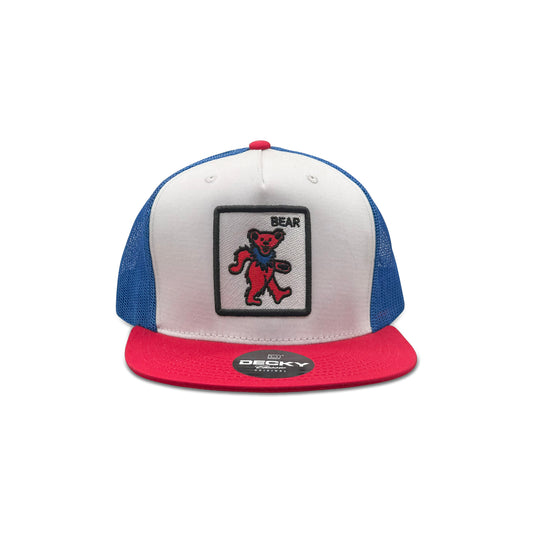 Decky White Trucker Hat with Bear Patch