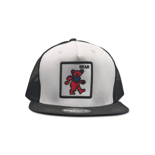 Decky White Black Trucker Hat with Bear Patch