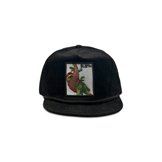 Sloth Black Baseball Hat with Leaf Patch