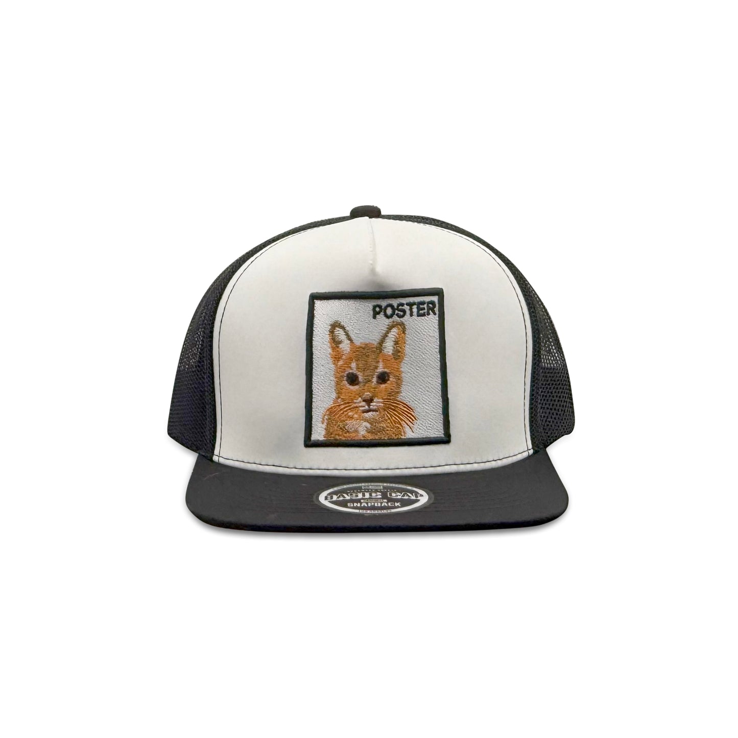 Headwear White Black Trucker Hat with Poster Cat Patch