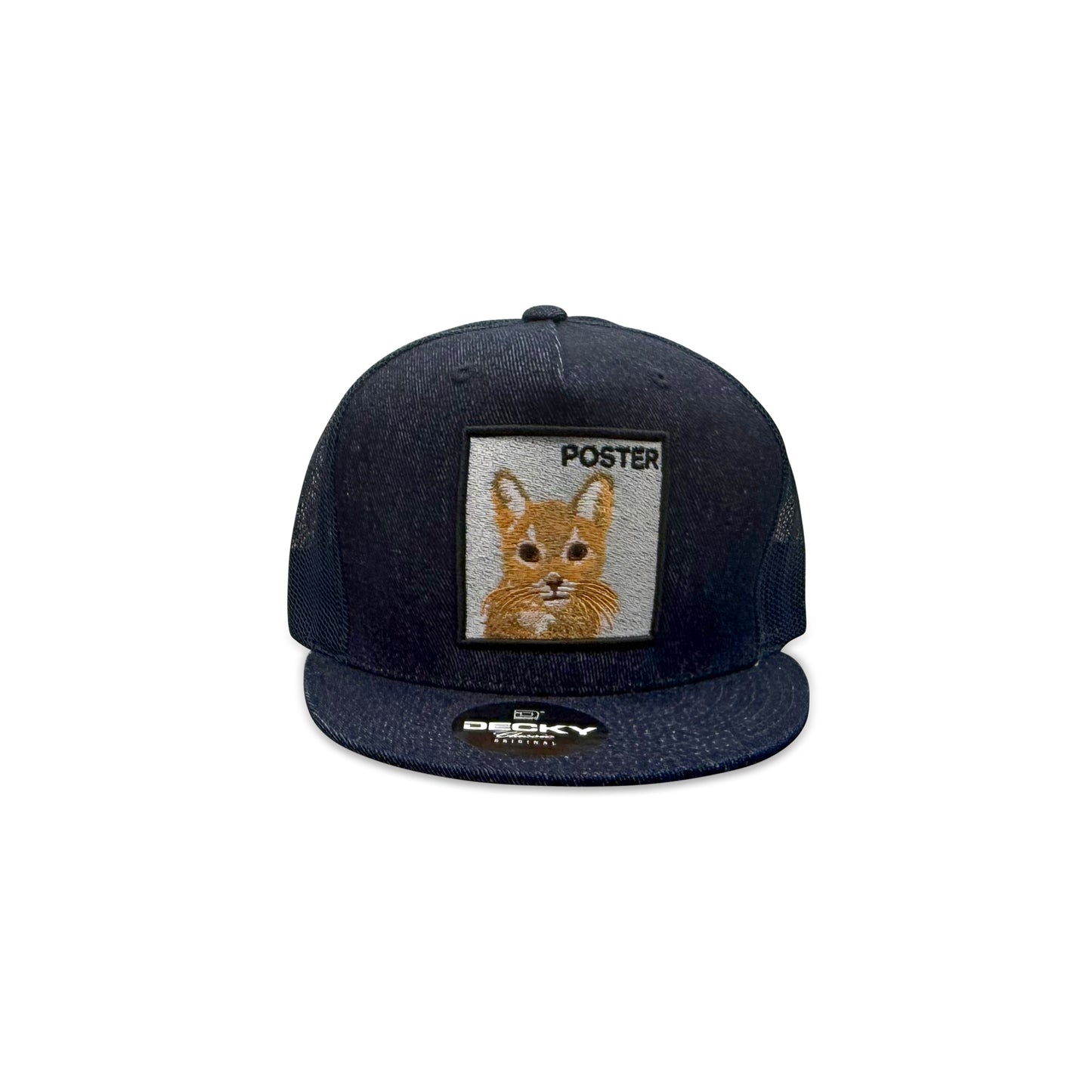 Decky Black Trucker Hat with Poster Cat Patch