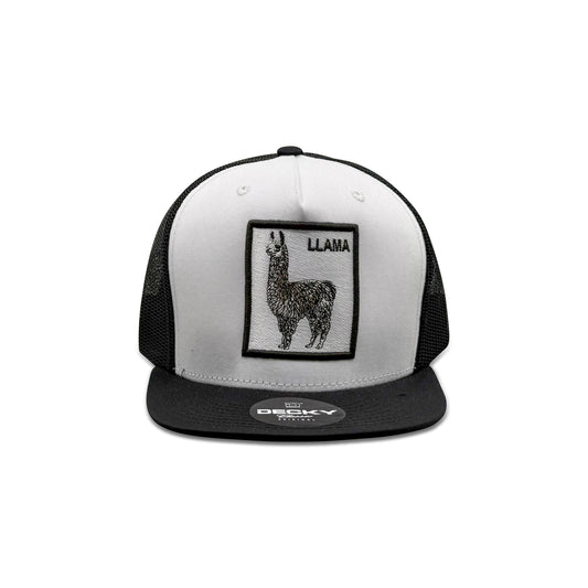 Decky White Black Trucker Hat with Llama Patch