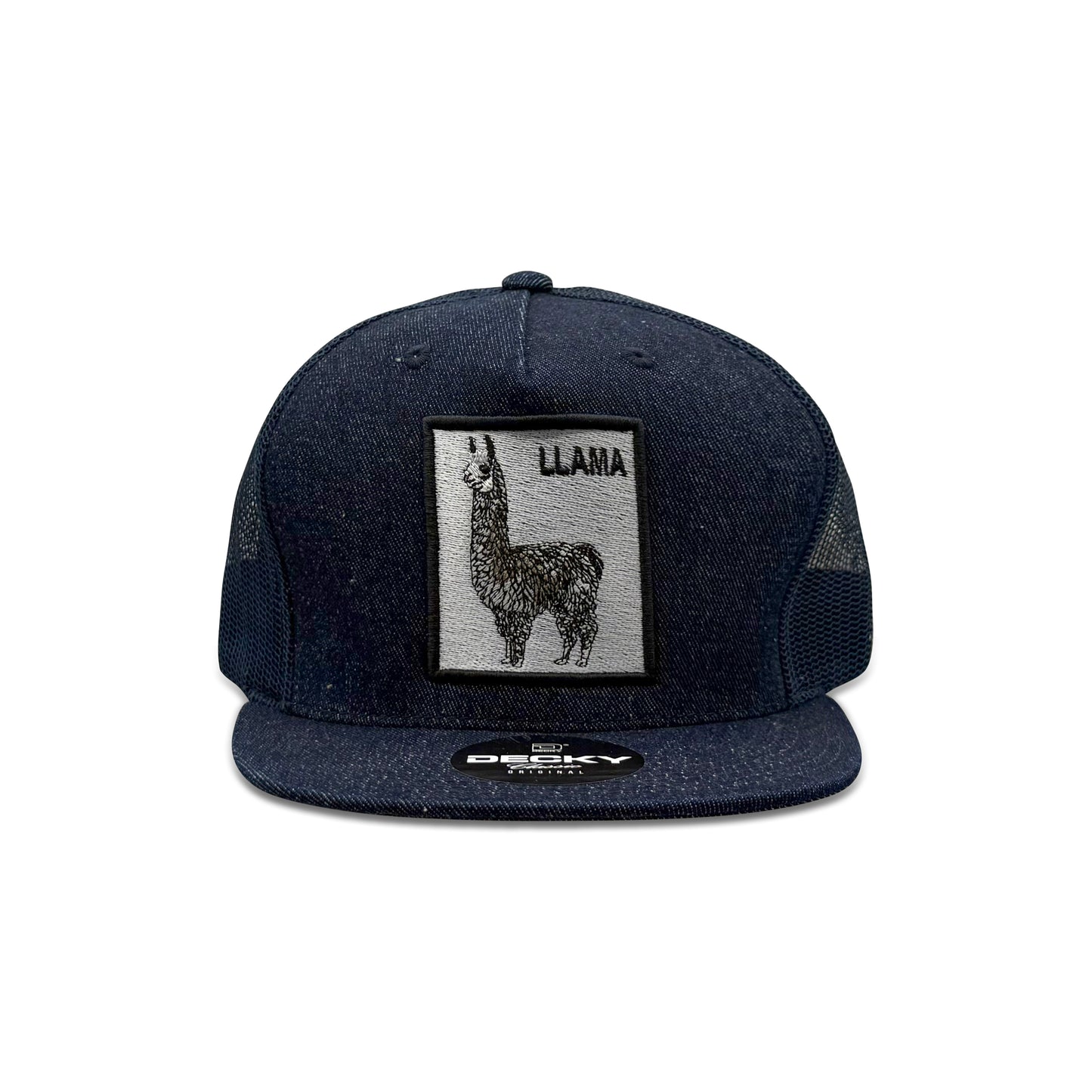 Decky Blue Trucker Hat with Llama Patch