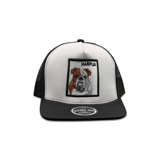 Headwear White Black Trucker Hat with Dog Harpua Patch