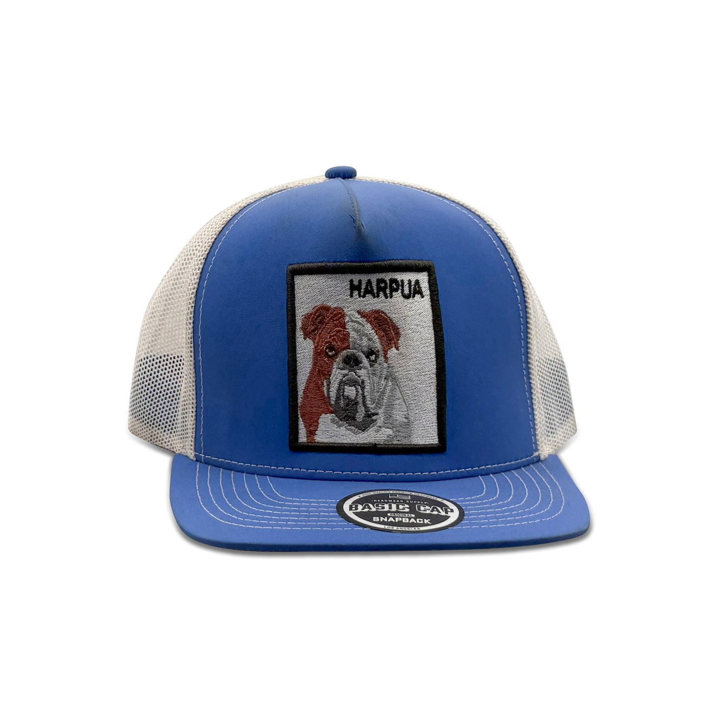 Headwear Blue Trucker Hat with Dog Harpua Patch