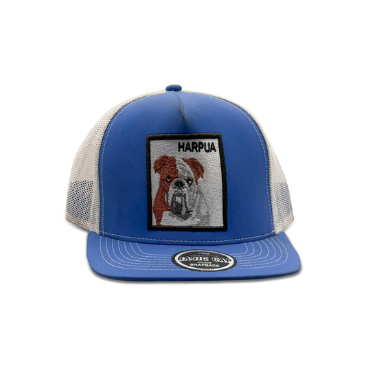 Headwear Blue Trucker Hat with Dog Harpua Patch