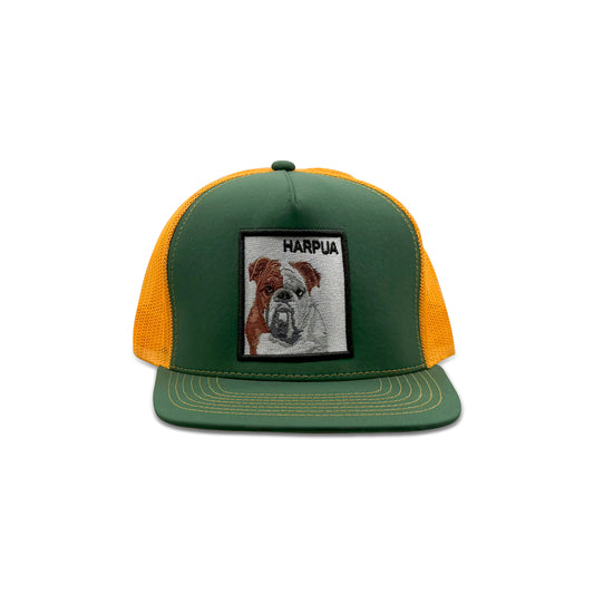 Harpua Green Yellow Trucker Hat with Dog Patch