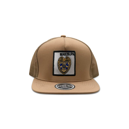 Headwear Brown Trucker Hat with Makisupa Police Patch