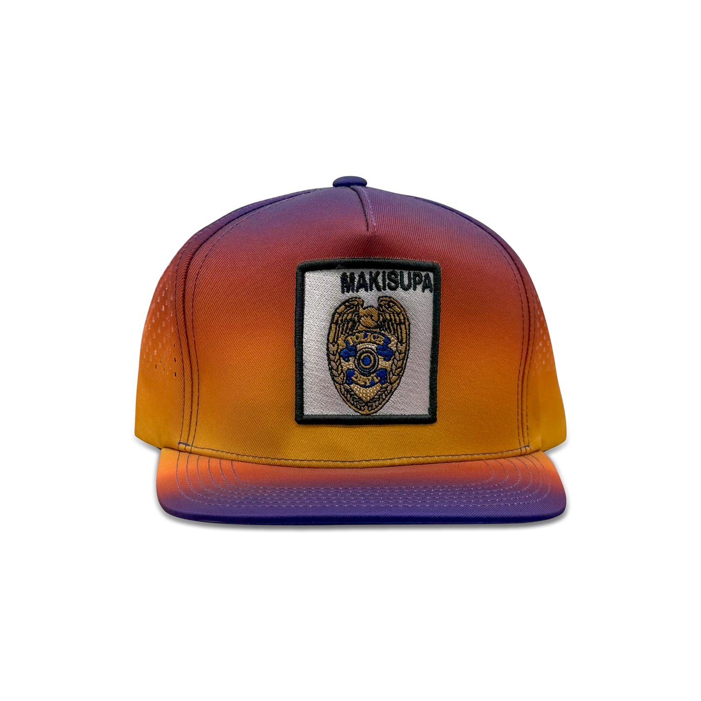 Makisupa Purple Orange Baseball Hat with Police Patch