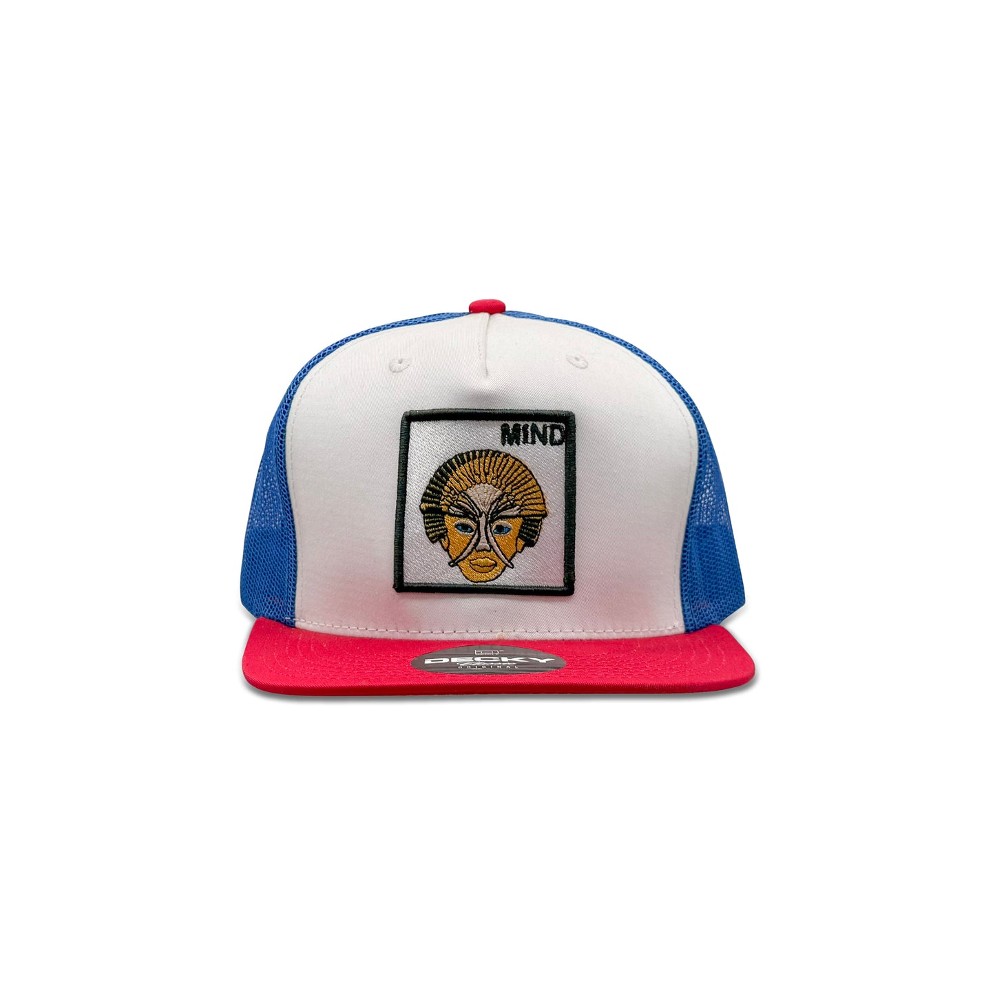 Decky White Blue Trucker Hat with Mind Patch