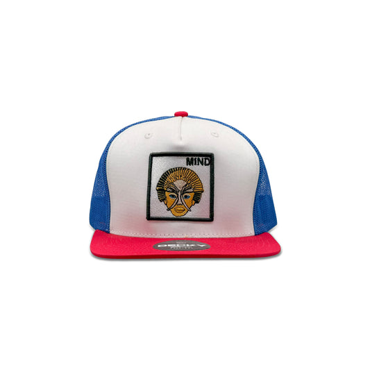 Decky White Blue Trucker Hat with Mind Patch