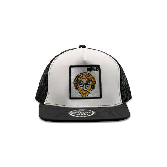 Headwear White Black Trucker Hat with Mind Patch
