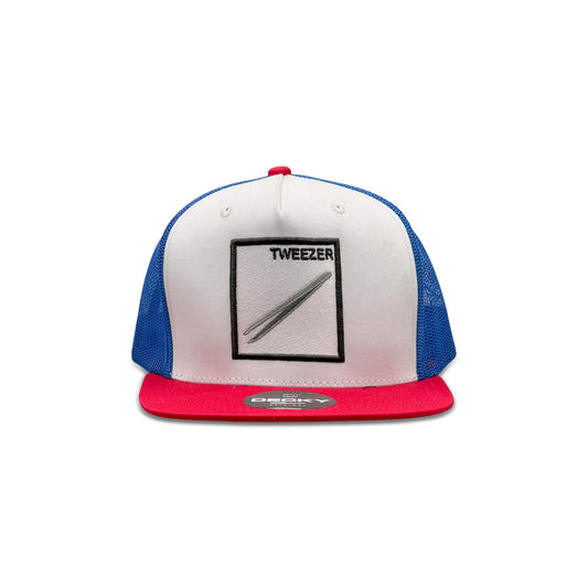Decky White Blue Trucker Hat with Tweezer Patch
