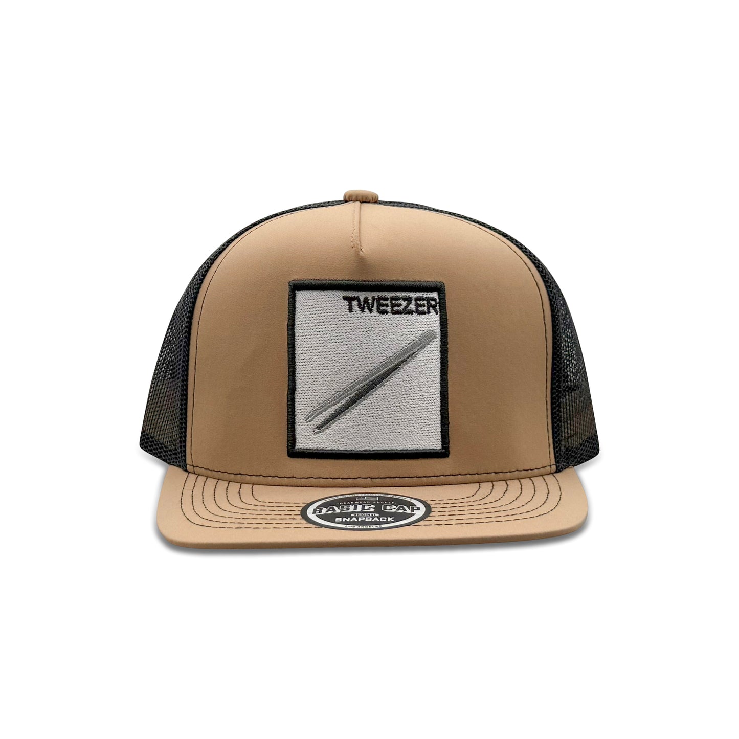 Headwear Brown Black Trucker Hat with Tweezer Patch
