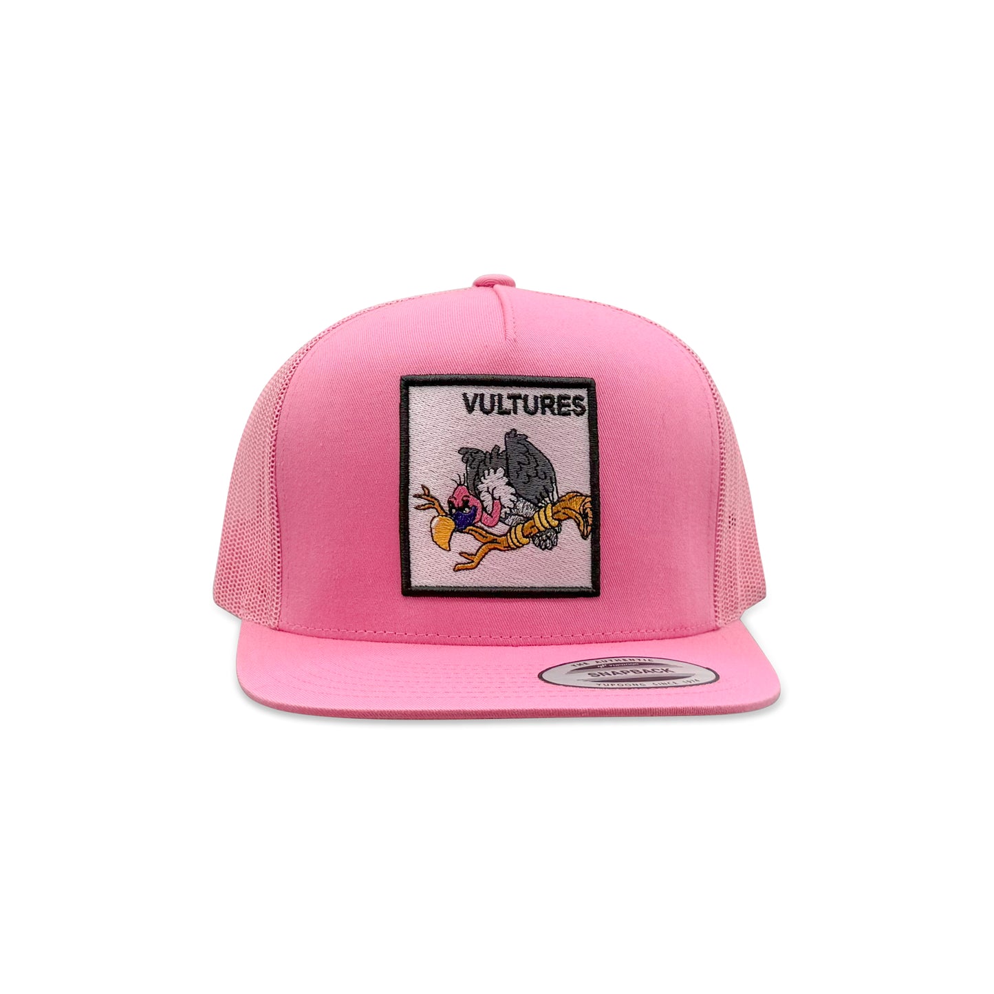 Yupoong Pink Trucker Hat with Vultures Beaky Buzzard Patch