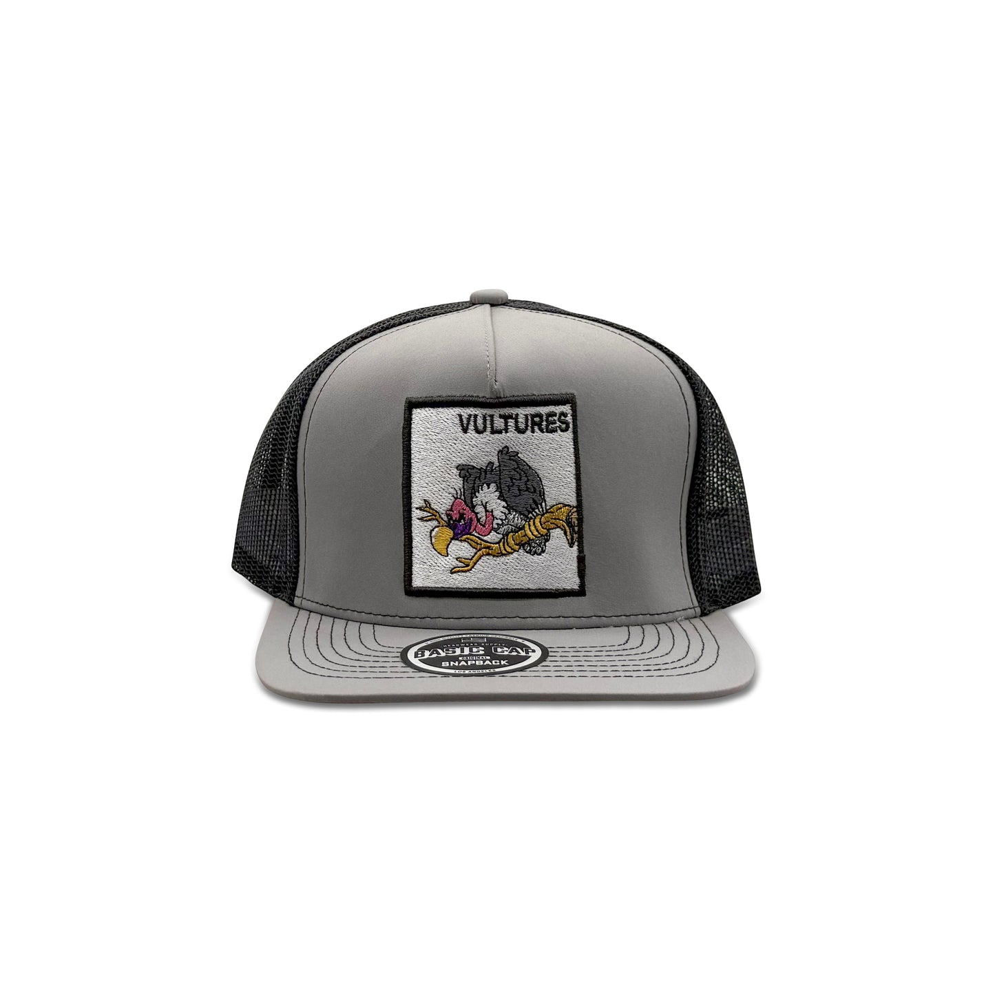 Headwear Gray Black Trucker Hat with Beaky Buzzard Vultures Patch
