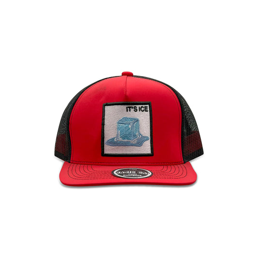 Headwear Red Black Trucker Hat with It's Ice Patch
