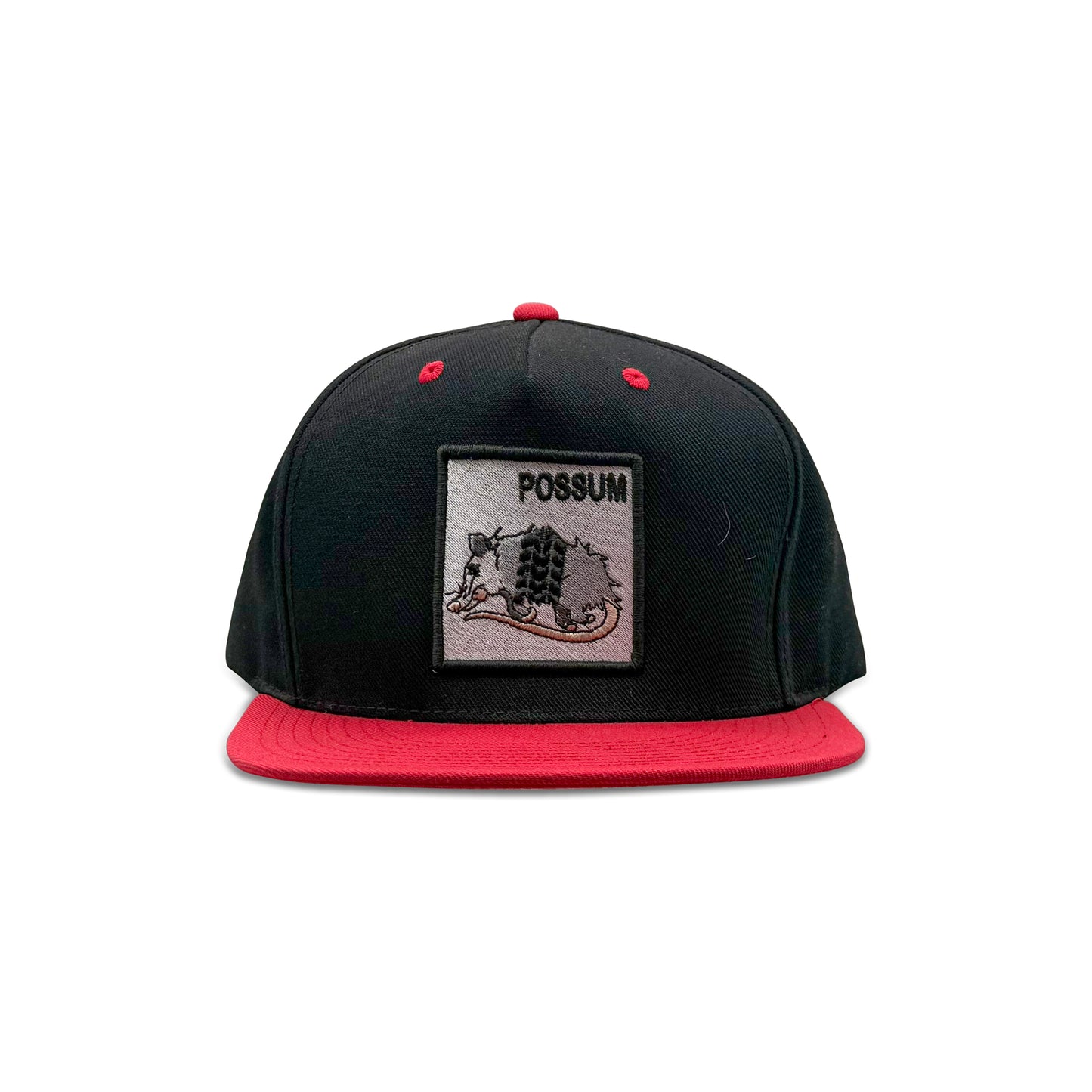 Possum Black Red Baseball Hat with Patch