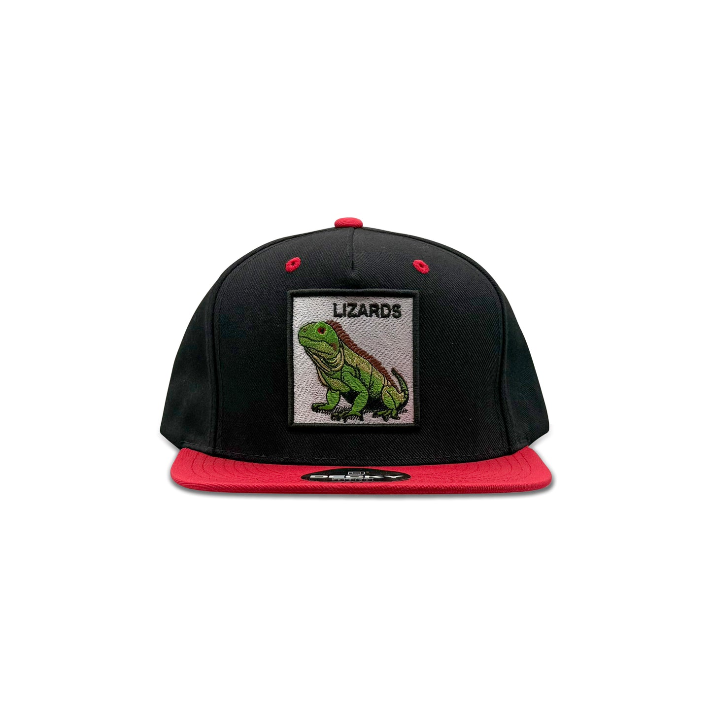 Decky Black Red Baseball Hat with Lizards Patch