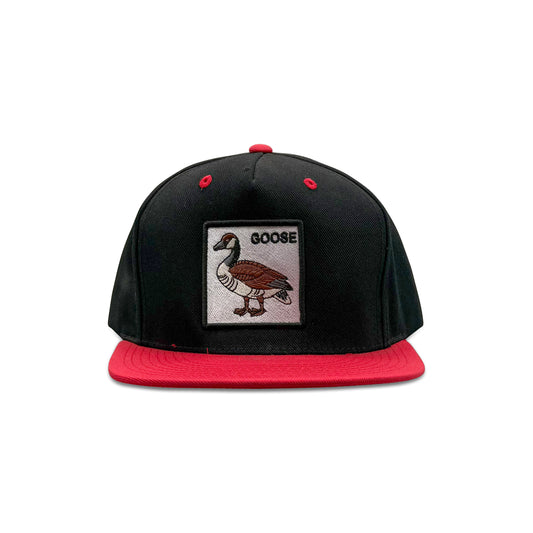 Goose Black Red Baseball Hat with Duck Patch