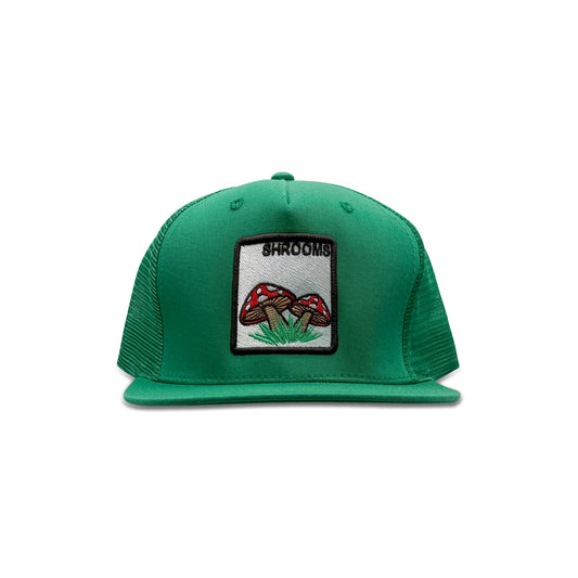 Shrooms Green Trucker Hat with Mushrooms Patch