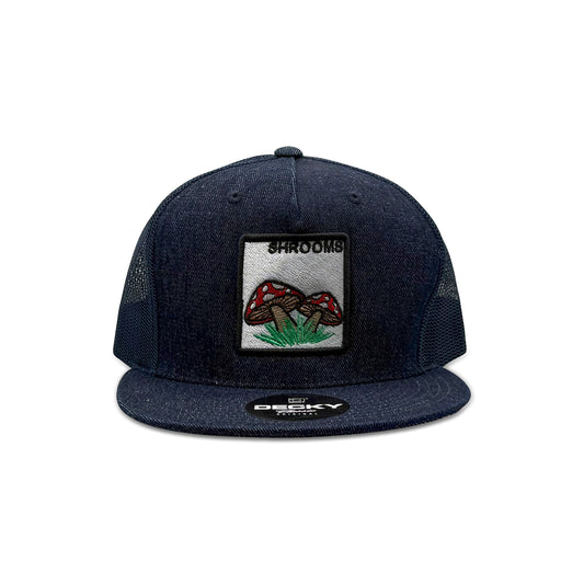 Decky Shrooms Blue Trucker Hat with Mushrooms Patch