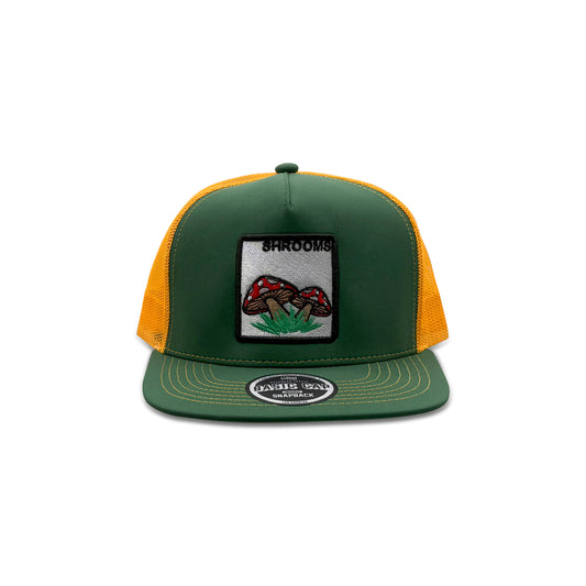 Headwear Shrooms Green Yellow Trucker Hat with Mushrooms Patch